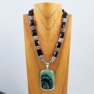 Madagascar Green Jasper and Black Onyx Necklace